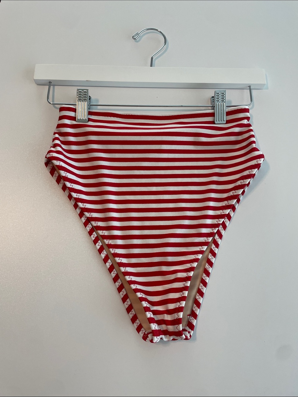 Red & White Striped High-Waist Bikini Bottom